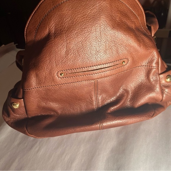 B. MAKOWSKY Brown LEATHER SATCHEL HANDBAG WITH Twisted STRAP SHOULDER PURSE - Picture 14 of 16